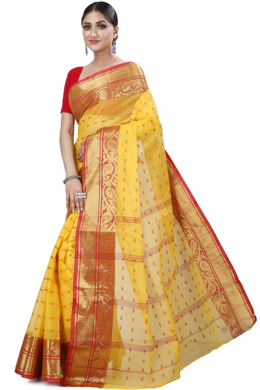 Yellow Pure Cotton Sachi Tant Saree (1021)